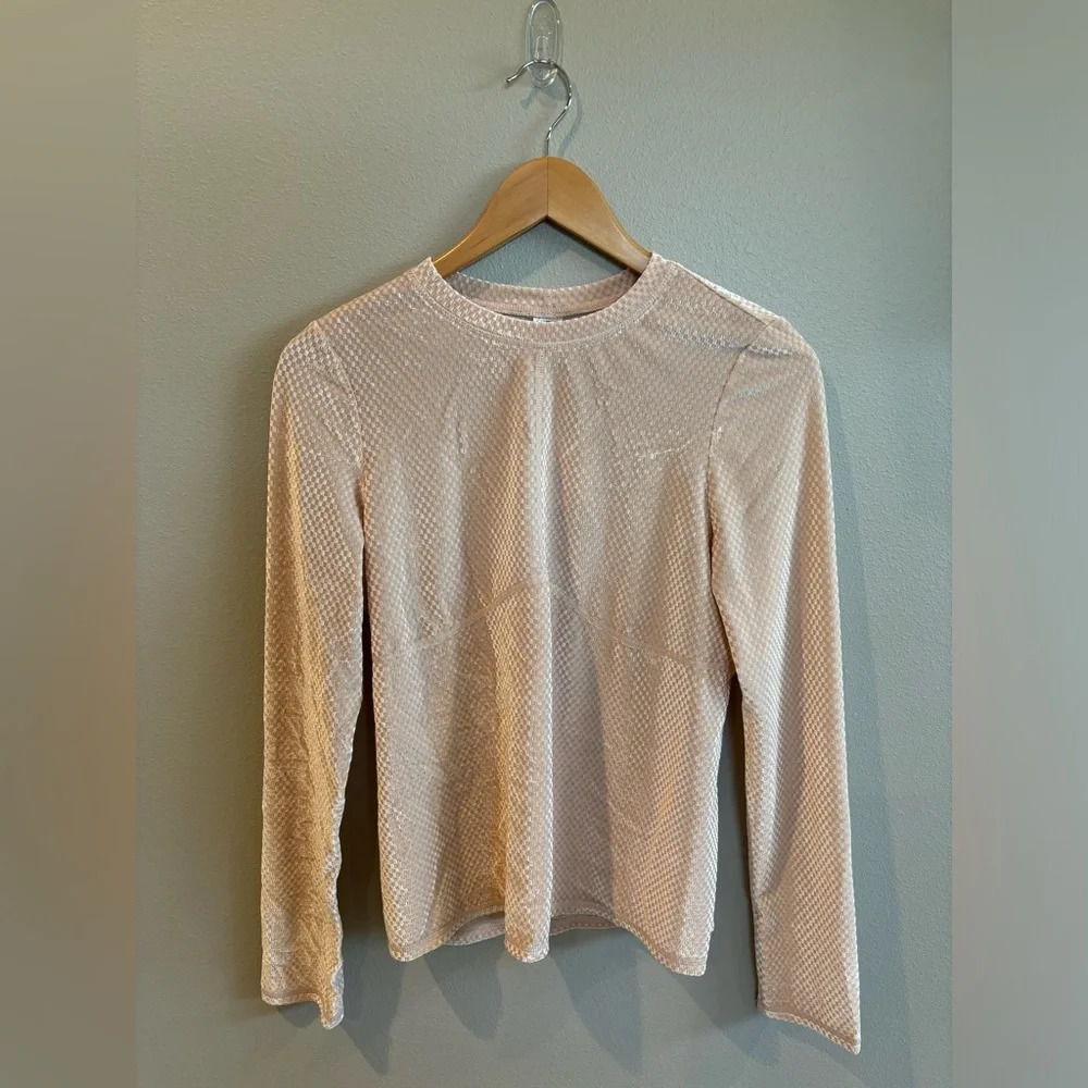 FABLETICS Long Sleeve Velour Athletic Top Light Pink Checker Print M NWT